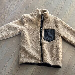 Tan Sherpa Jacket with Black Pocket